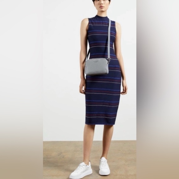 Ted Baker Erlo Striped Sleeveless Bodycon Midi Dress In Navy - Picture 4 of 14